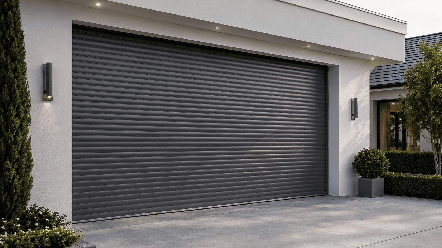 Freshly installed modern garage door — Grabill